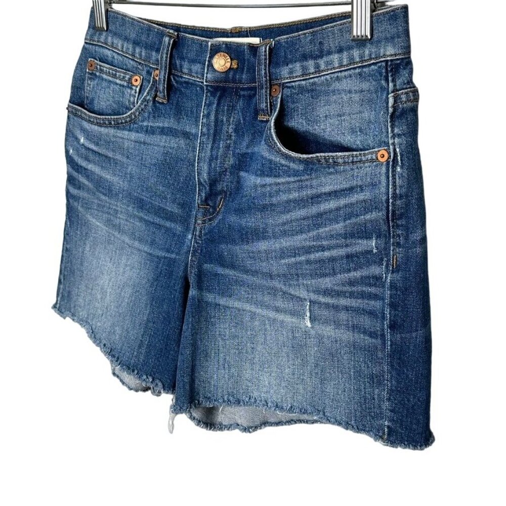 Madewell High Rise Jean Shorts Womens Size 25 Blue Denim Stretch Raw Hem - Picture 2 of 10